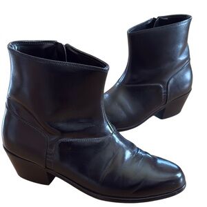 WOMENS WESTERN BLACK LEATHER GRUNGE GOTH ZIP CLOSURE ANKLE BOOTS BLOCK HEEL SZ 6